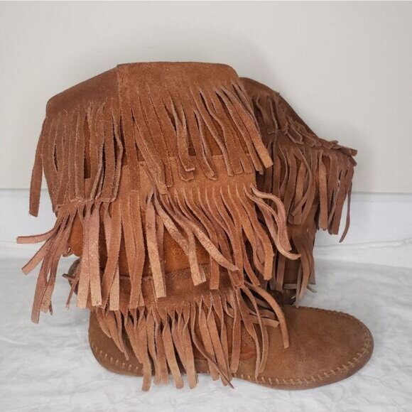 Suede leather fringe moccasin boots - Picture 5 of 6